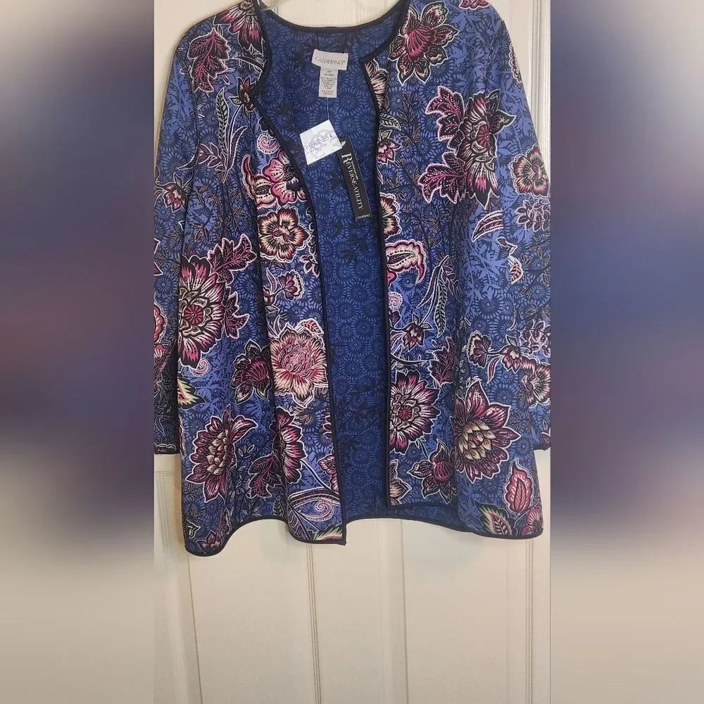 NWT Catherine's 0X (14-16W)Blue Art-toWear Paisley Chic Reversible Jacket Coat